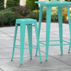 Buy ???? LT&S Alloy Series Lancaster Table & Seating Alloy Series Seafoam Stackable Metal Indoor / Outdoor Industrial Barstool With Drain Hole Seat ????