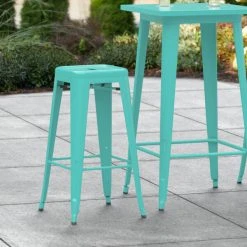 Buy 😀 LT&S Alloy Series Lancaster Table & Seating Alloy Series Seafoam Stackable Metal Indoor / Outdoor Industrial Barstool With Drain Hole Seat 🌟