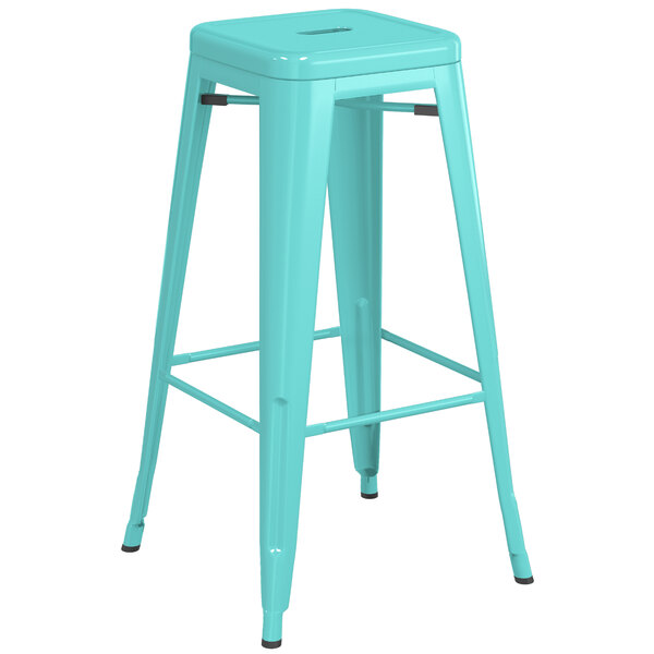 Buy ???? LT&S Alloy Series Lancaster Table & Seating Alloy Series Seafoam Stackable Metal Indoor / Outdoor Industrial Barstool With Drain Hole Seat ???? 4 Buy ???? LT&S Alloy Series Lancaster Table & Seating Alloy Series Seafoam Stackable Metal Indoor / Outdoor Industrial Barstool With Drain Hole Seat ???? - Image 2