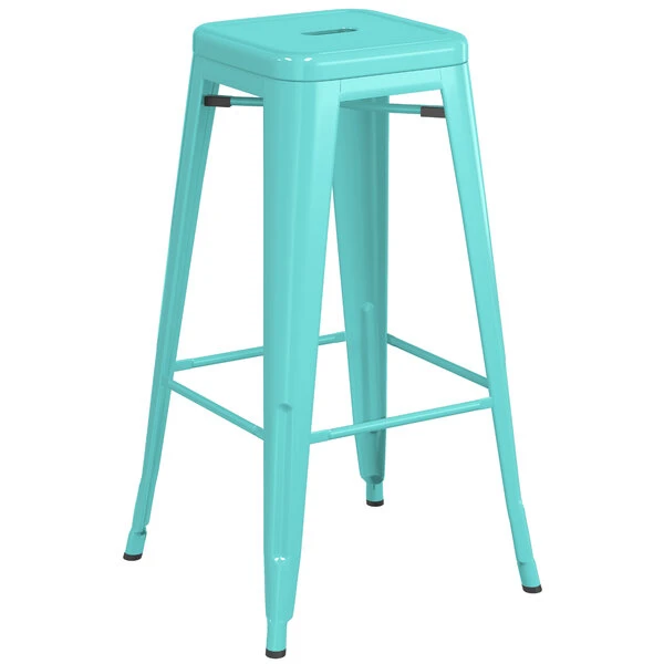 Buy ๐ LT&S Alloy Series Lancaster Table & Seating Alloy Series Seafoam Stackable Metal Indoor / Outdoor Industrial Barstool With Drain Hole Seat ๐ - Image 2