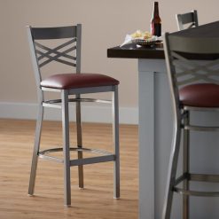 Buy ???? Lancaster Table & Seating Clear ???? Coat Steel Cross Back Bar Height Chair With 2 1/2" Burgundy Vinyl Seat ????