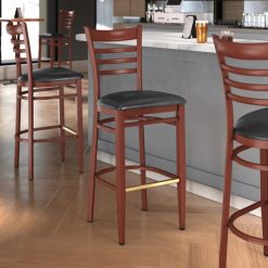 Best reviews of ???? LT&S Spartan Series Lancaster Table & Seating Spartan Series Bar Height Metal Ladder Back Chair With Mahogany Wood Grain Finish And Black Vinyl Seat ❤️