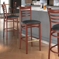 Best reviews of ๐ LT&S Spartan Series Lancaster Table & Seating Spartan Series Bar Height Metal Ladder Back Chair With Mahogany Wood Grain Finish And Black Vinyl Seat โค๏ธ