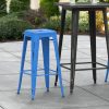 New ???? LT&S Alloy Series Lancaster Table & Seating Alloy Series Distressed Blue Stackable Metal Indoor / Outdoor Industrial Barstool With Drain Hole Seat ????