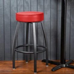 Coupon 🛒 Lancaster Table & Seating Black Backless Barstool With Red Swivel Upholstered Seat ⭐