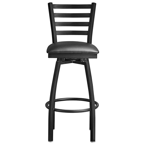 Cheapest 🎁 Lancaster Table & Seating Black Top Frame Ladder Back Swivel Bar Height Chair With Black Padded Seat 😍 - Image 4