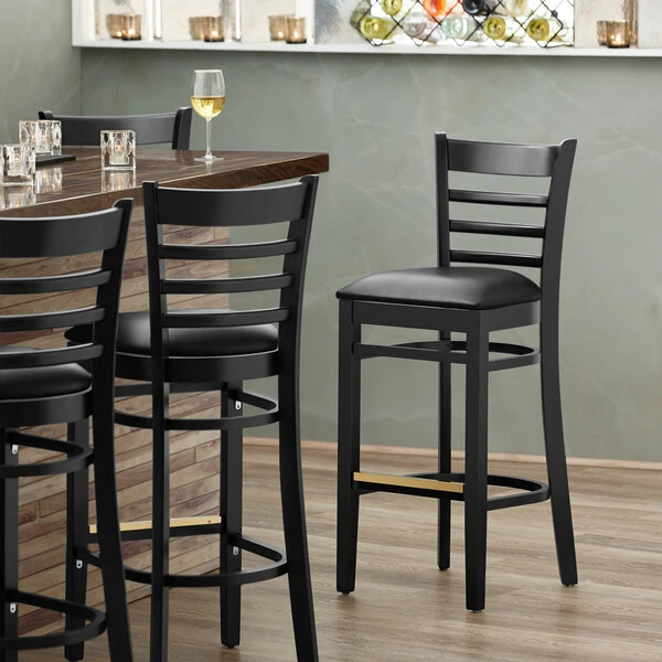 Promo 🎁 Lancaster Table & Seating Black Ladder Back Bar Height Chair With Black Padded Seat 🌟