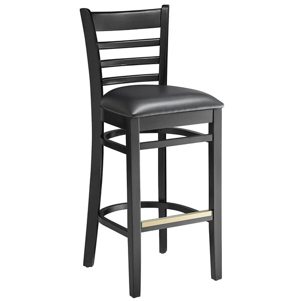 Promo 🎁 Lancaster Table & Seating Black Ladder Back Bar Height Chair With Black Padded Seat 🌟 - Image 2