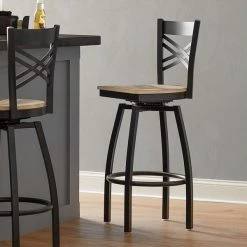 Cheapest 🤩 Lancaster Table & Seating Cross Back Bar Height Black Swivel Chair With Driftwood Seat 🎁