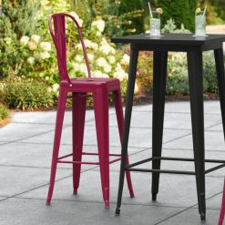 Budget ???? LT&S Alloy Series Lancaster Table & Seating Alloy Series Sangria Metal Indoor / Outdoor Industrial Cafe Barstool With Vertical Slat Back And Drain Hole Seat ????
