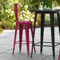 Budget 🤩 LT&S Alloy Series Lancaster Table & Seating Alloy Series Sangria Metal Indoor / Outdoor Industrial Cafe Barstool With Vertical Slat Back And Drain Hole Seat 😉