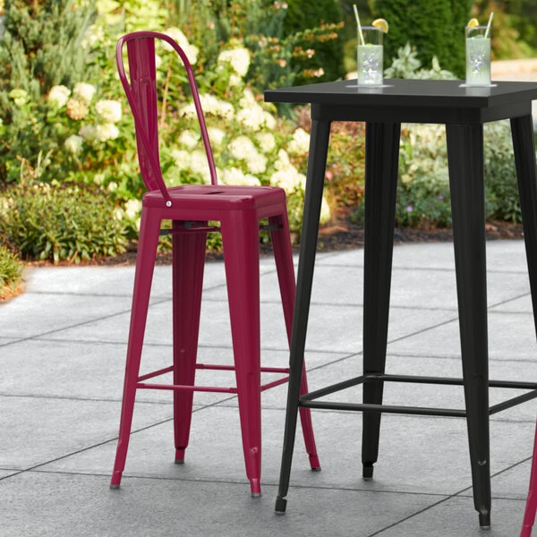 Budget 🤩 LT&S Alloy Series Lancaster Table & Seating Alloy Series Sangria Metal Indoor / Outdoor Industrial Cafe Barstool With Vertical Slat Back And Drain Hole Seat 😉