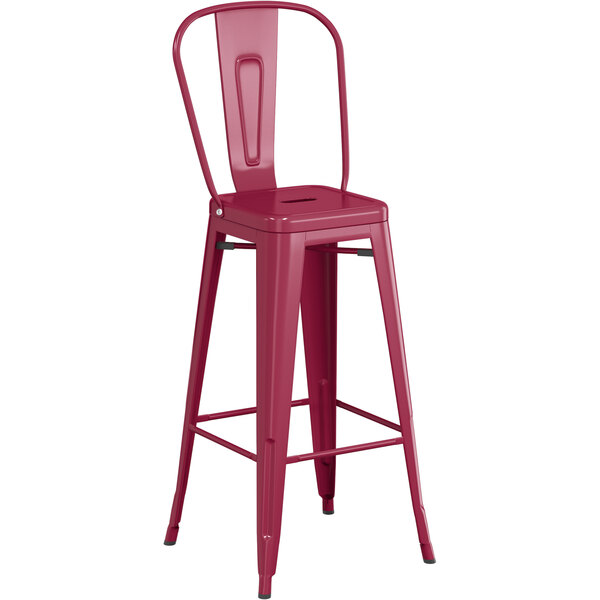 Lancaster Table & Seating Alloy Series Sangria Metal Indoor / Outdoor Industrial Cafe Barstool with Vertical Slat Back and Drain Hole Seat Budget ???? LT&S Alloy Series Lancaster Table & Seating Alloy Series Sangria Metal Indoor / Outdoor Industrial Cafe Barstool With Vertical Slat Back And Drain Hole Seat ???? -Lancaster Shop unnamed file 463