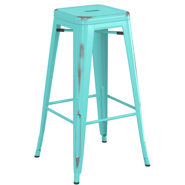 Best deal ✨ LT&S Alloy Series Lancaster Table & Seating Alloy Series Distressed Seafoam Stackable Metal Indoor / Outdoor Industrial Barstool With Drain Hole Seat ✔️ 4 Best deal ✨ LT&S Alloy Series Lancaster Table & Seating Alloy Series Distressed Seafoam Stackable Metal Indoor / Outdoor Industrial Barstool With Drain Hole Seat ✔️ - Image 2
