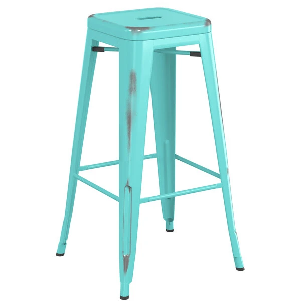 Best deal ✨ LT&S Alloy Series Lancaster Table & Seating Alloy Series Distressed Seafoam Stackable Metal Indoor / Outdoor Industrial Barstool With Drain Hole Seat ✔️ - Image 2