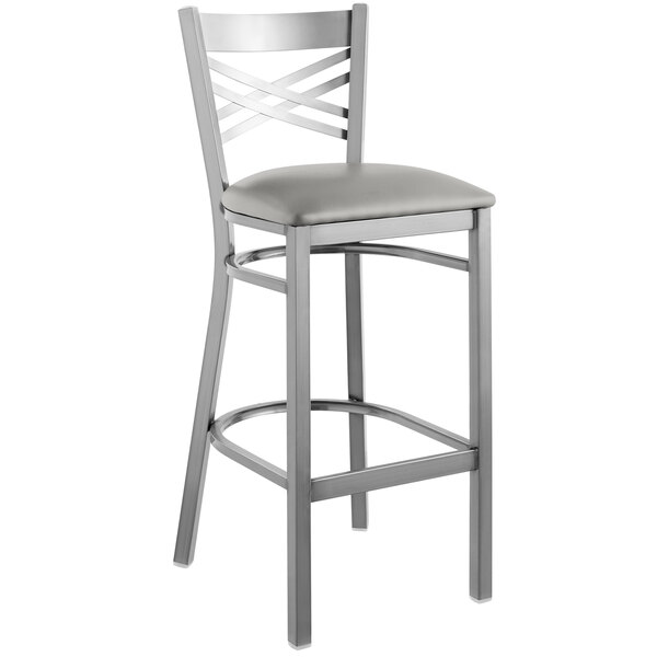 Lancaster Table & Seating Clear Coat Cross Back Bar Height Chair with Light Gray Padded Seat Promo ???? Lancaster Table & Seating Clear ???? Coat Cross Back Bar Height Chair With Light Gray Padded Seat ???? -Lancaster Shop unnamed file 468