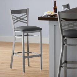 Best Sale 👍 Lancaster Table & Seating Clear 🧥 Coat Cross Back Bar Height Chair With Dark Gray Padded Seat ⌛