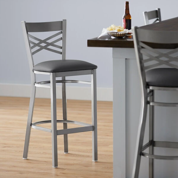 Best Sale 👍 Lancaster Table & Seating Clear 🧥 Coat Cross Back Bar Height Chair With Dark Gray Padded Seat ⌛