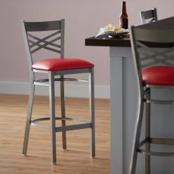 Cheap 😀 Lancaster Table & Seating Clear 🧥 Coat Steel Cross Back Bar Height Chair With 2 1/2" Red Vinyl Seat 🛒