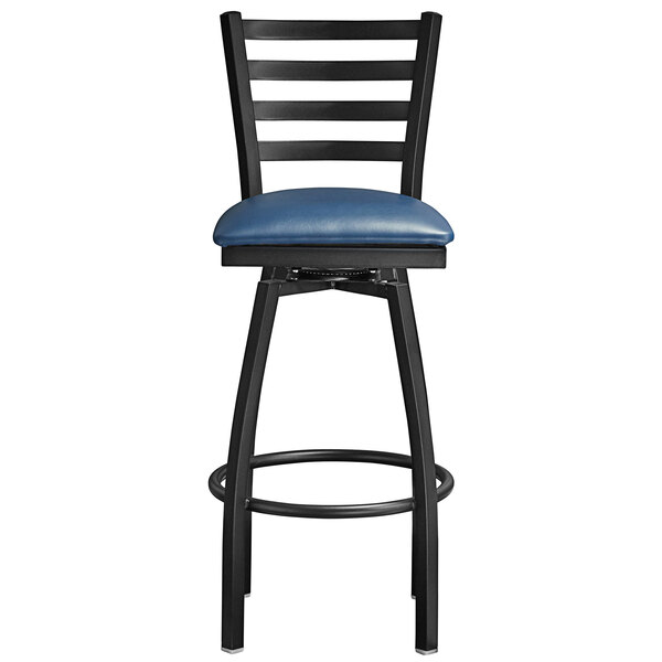 Lancaster Table & Seating Black Top Frame Ladder Back Swivel Bar Height Chair with Navy Blue Padded Seat Hot Sale ???? Lancaster Table & Seating Black Top Frame Ladder Back Swivel Bar Height Chair With Navy Blue Padded Seat ???? -Lancaster Shop unnamed file 498