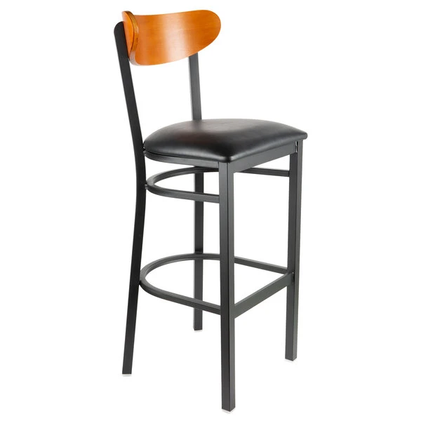 Buy ๐ LT&S Boomerang Series Lancaster Table & Seating Boomerang Bar Height Black Chair With Black Vinyl Seat And Cherry Back ๐ - Image 2