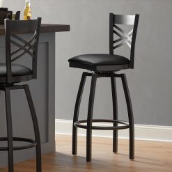 Coupon ???? Lancaster Table & Seating Cross Back Bar Height Black Swivel Chair With Black Vinyl Seat ????