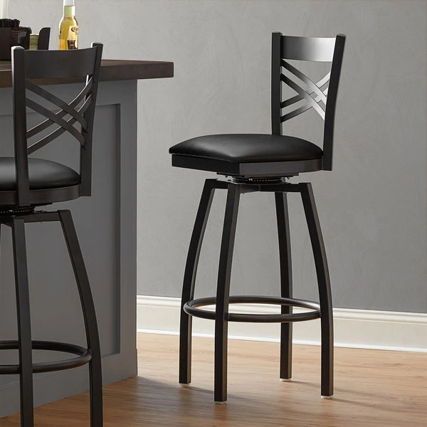 Coupon 🎉 Lancaster Table & Seating Cross Back Bar Height Black Swivel Chair With Black Vinyl Seat 🔔