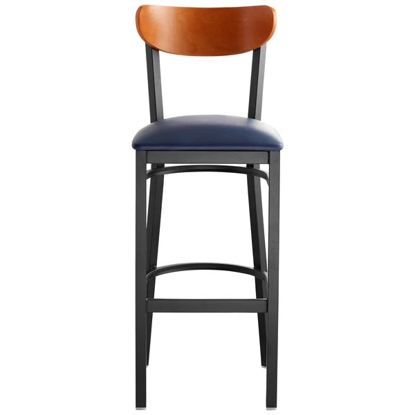 Best reviews of ๐ LT&S Boomerang Series Lancaster Table & Seating Boomerang Bar Height Black Chair With Navy Vinyl Seat And Cherry Back ๐ - Image 4