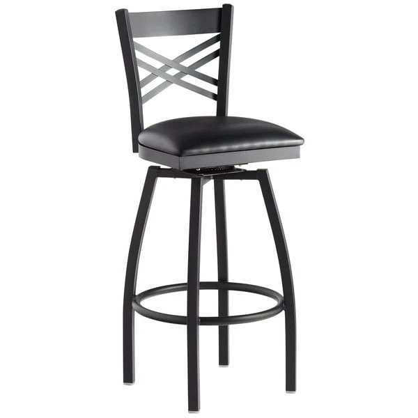 Coupon 🎉 Lancaster Table & Seating Cross Back Bar Height Black Swivel Chair With Black Vinyl Seat 🔔 - Image 2