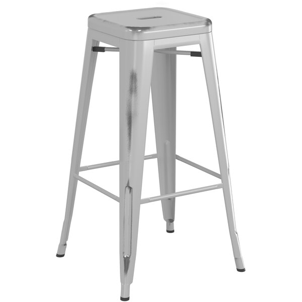 Buy ⭐ LT&S Alloy Series Lancaster Table & Seating Alloy Series Distressed Silver Stackable Metal Indoor / Outdoor Industrial Barstool With Drain Hole Seat ✔️ 4 Buy ⭐ LT&S Alloy Series Lancaster Table & Seating Alloy Series Distressed Silver Stackable Metal Indoor / Outdoor Industrial Barstool With Drain Hole Seat ✔️ - Image 2