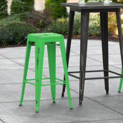 Cheap ???? LT&S Alloy Series Lancaster Table & Seating Alloy Series Distressed Green Stackable Metal Indoor / Outdoor Industrial Barstool With Drain Hole Seat ????