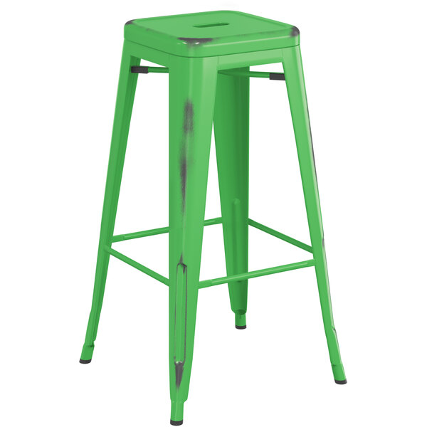 Cheap ???? LT&S Alloy Series Lancaster Table & Seating Alloy Series Distressed Green Stackable Metal Indoor / Outdoor Industrial Barstool With Drain Hole Seat ???? 4 Cheap ???? LT&S Alloy Series Lancaster Table & Seating Alloy Series Distressed Green Stackable Metal Indoor / Outdoor Industrial Barstool With Drain Hole Seat ???? - Image 2