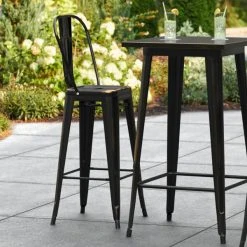 Brand new 🛒 LT&S Alloy Series Lancaster Table & Seating Alloy Series Distressed Copper Metal Indoor / Outdoor Industrial Cafe Barstool With Vertical Slat Back And Drain Hole Seat ⭐