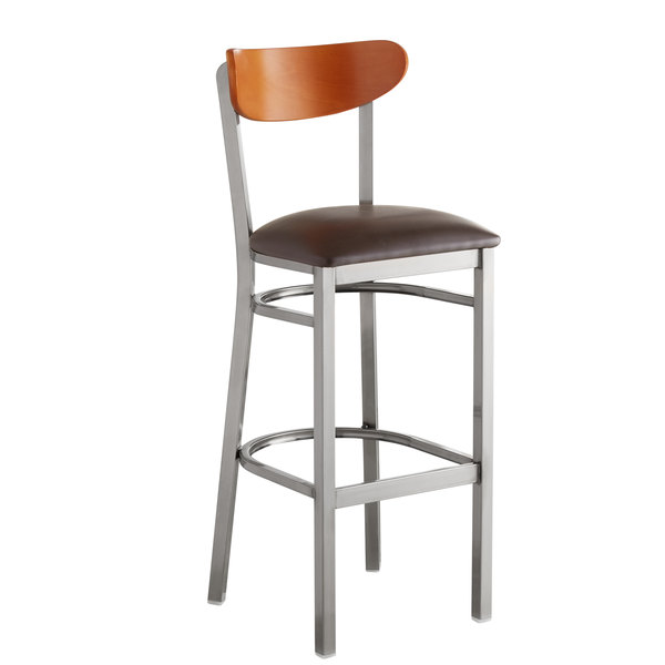 Lancaster Table & Seating Boomerang Bar Height Clear Coat Chair with Dark Brown Vinyl Seat and Cherry Back Buy ???? LT&S Boomerang Series Lancaster Table & Seating Boomerang Bar Height Clear ???? Coat Chair With Dark Brown Vinyl Seat And Cherry Back ???? -Lancaster Shop unnamed file 543