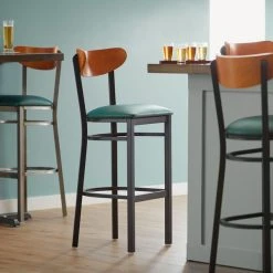 Best Pirce ๐ LT&S Boomerang Series Lancaster Table & Seating Boomerang Bar Height Black Chair With Green Vinyl Seat And Cherry Back โญ