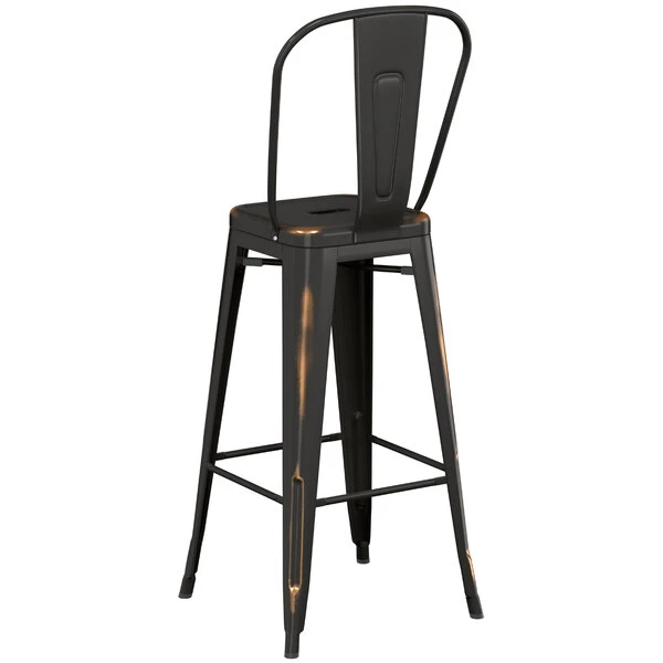 Brand new 🛒 LT&S Alloy Series Lancaster Table & Seating Alloy Series Distressed Copper Metal Indoor / Outdoor Industrial Cafe Barstool With Vertical Slat Back And Drain Hole Seat ⭐ - Image 3