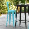 Best Sale ⌛ LT&S Alloy Series Lancaster Table & Seating Alloy Series Arctic Blue Metal Indoor / Outdoor Industrial Cafe Barstool With Vertical Slat Back And Drain Hole Seat ????