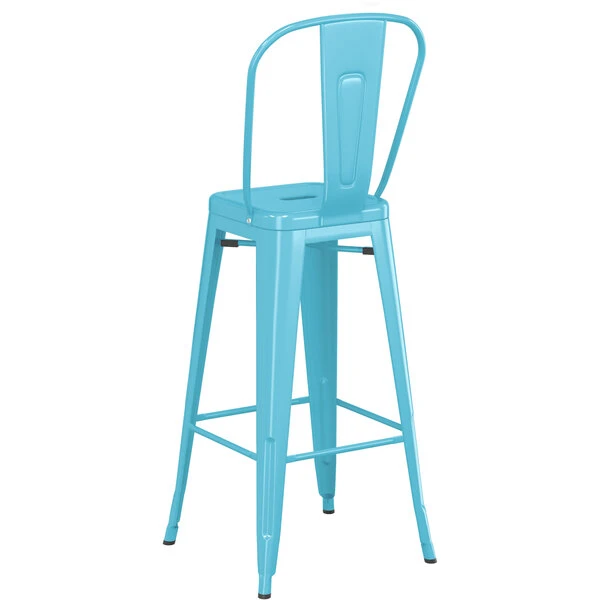 Best Sale โ LT&S Alloy Series Lancaster Table & Seating Alloy Series Arctic Blue Metal Indoor / Outdoor Industrial Cafe Barstool With Vertical Slat Back And Drain Hole Seat ๐ - Image 3