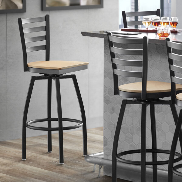 Lancaster Table & Seating Black Top Frame Ladder Back Swivel Bar Height Chair with Natural Wood Seat Hot Sale ???? Lancaster Table & Seating Black Top Frame Ladder Back Swivel Bar Height Chair With Natural Wood Seat ⌛ -Lancaster Shop unnamed file 565