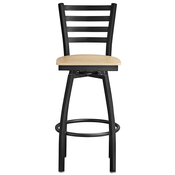 Hot Sale ๐ Lancaster Table & Seating Black Top Frame Ladder Back Swivel Bar Height Chair With Natural Wood Seat โ - Image 4