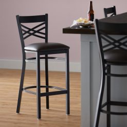 Promo ???? Lancaster Table & Seating Cross Back Bar Height Black Chair With Dark Brown Vinyl Seat ????