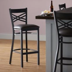 Promo ๐ Lancaster Table & Seating Cross Back Bar Height Black Chair With Dark Brown Vinyl Seat ๐งจ