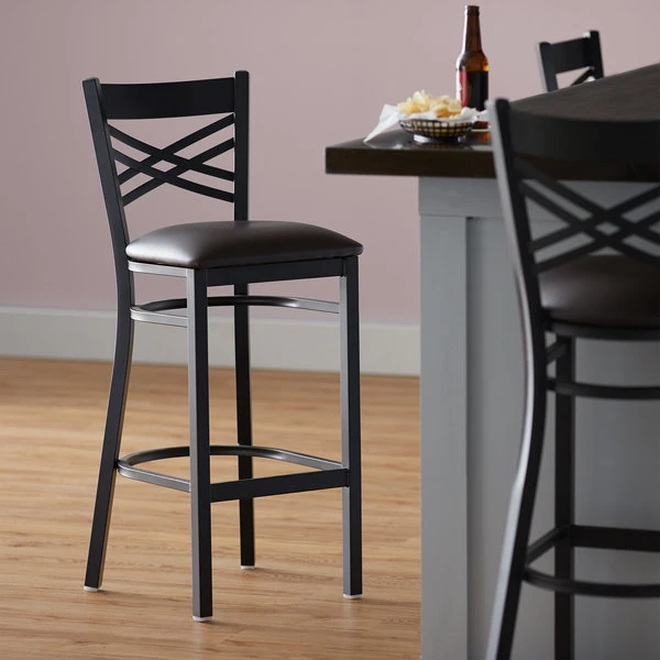 Promo ๐ Lancaster Table & Seating Cross Back Bar Height Black Chair With Dark Brown Vinyl Seat ๐งจ