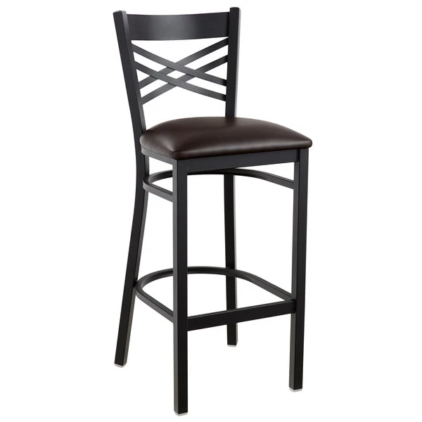 Promo ๐ Lancaster Table & Seating Cross Back Bar Height Black Chair With Dark Brown Vinyl Seat ๐งจ - Image 2