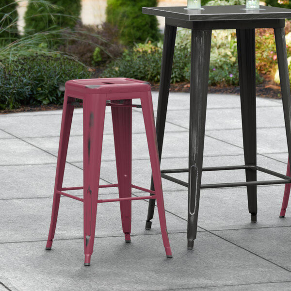 Lancaster Table & Seating Alloy Series Distressed Sangria Stackable Metal Indoor / Outdoor Industrial Barstool with Drain Hole Seat Discount ???? LT&S Alloy Series Lancaster Table & Seating Alloy Series Distressed Sangria Stackable Metal Indoor / Outdoor Industrial Barstool With Drain Hole Seat ???? -Lancaster Shop unnamed file 574