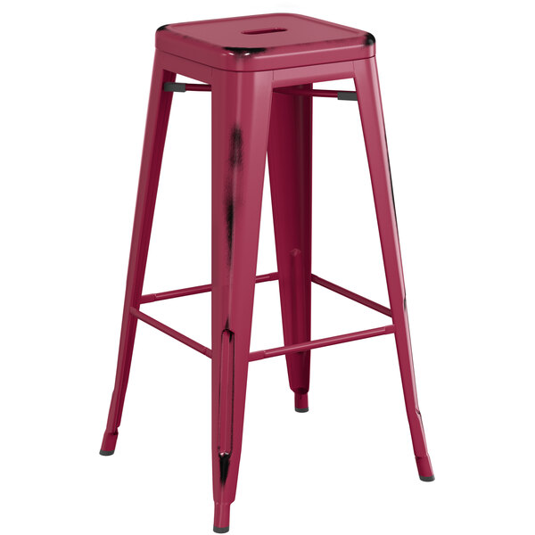 Lancaster Table & Seating Alloy Series Distressed Sangria Stackable Metal Indoor / Outdoor Industrial Barstool with Drain Hole Seat Discount ???? LT&S Alloy Series Lancaster Table & Seating Alloy Series Distressed Sangria Stackable Metal Indoor / Outdoor Industrial Barstool With Drain Hole Seat ???? -Lancaster Shop unnamed file 575