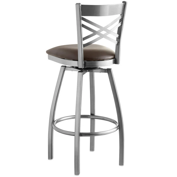 Best Pirce ⌛ Lancaster Table & Seating Clear 🧥 Coat Steel Cross Back Bar Height Swivel Chair With 2 1/2" Dark Brown Vinyl Seat 👏 - Image 3