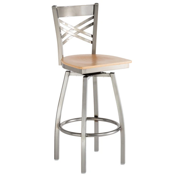 Best Pirce 💯 Lancaster Table & Seating Cross Back Bar Height Clear 🧥 Coat Swivel Chair With Natural Wood Seat 😉 - Image 2