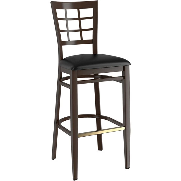 Budget ๐ LT&S Spartan Series Lancaster Table & Seating Spartan Series Bar Height Metal Window Back Chair With Walnut Wood Grain Finish And Black Vinyl Seat ๐ - Image 2