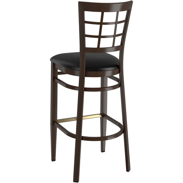 Budget ๐ LT&S Spartan Series Lancaster Table & Seating Spartan Series Bar Height Metal Window Back Chair With Walnut Wood Grain Finish And Black Vinyl Seat ๐ - Image 3